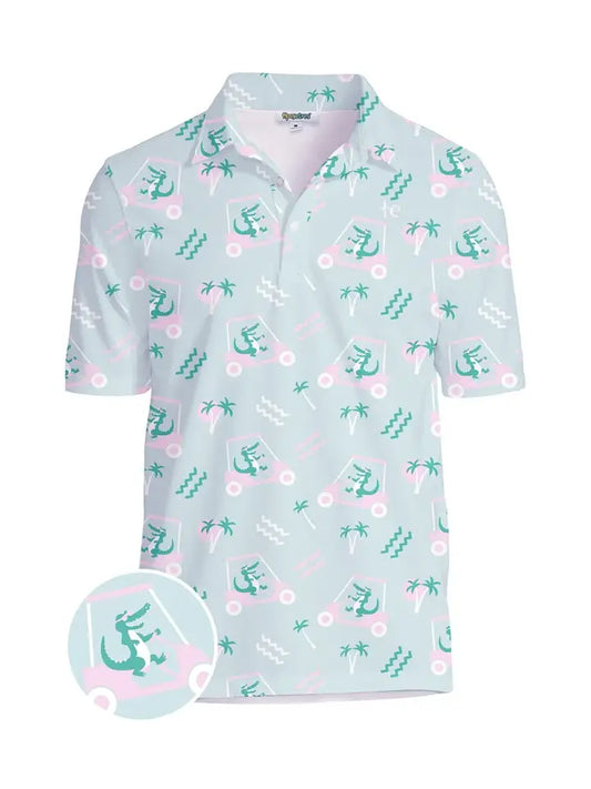 Golf Cart Gator Men's Golf Shirt - Green Alligator Golf Polo