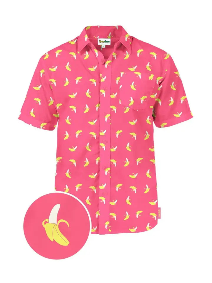 Pink Banana Men's Hawaiian Shirt - Fun Casual Button Down